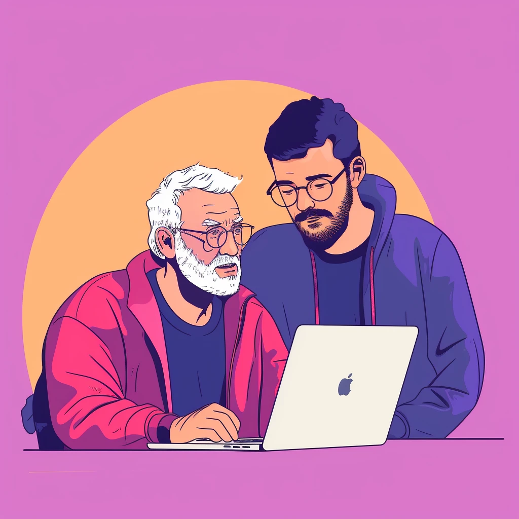 Two individuals working together on a laptop.