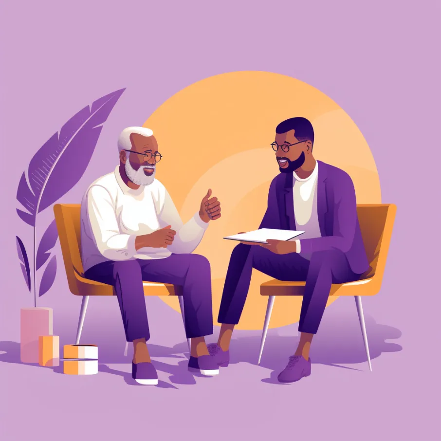 A father and son discussing finances.