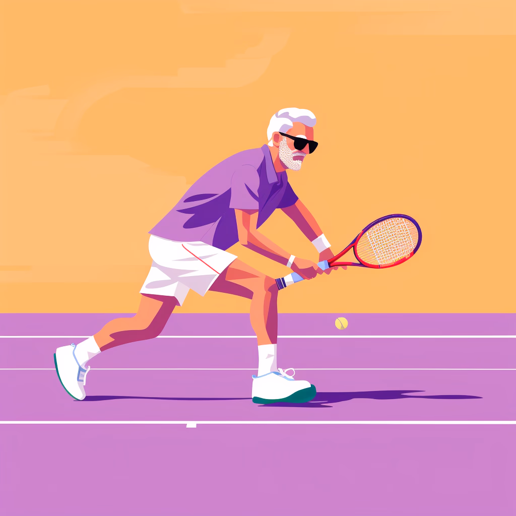 An older gentleman playing tennis.