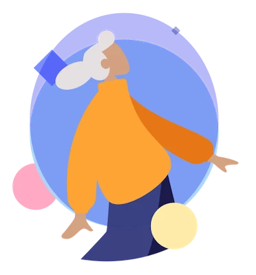 A stylized character of a woman appearing to be carefree.