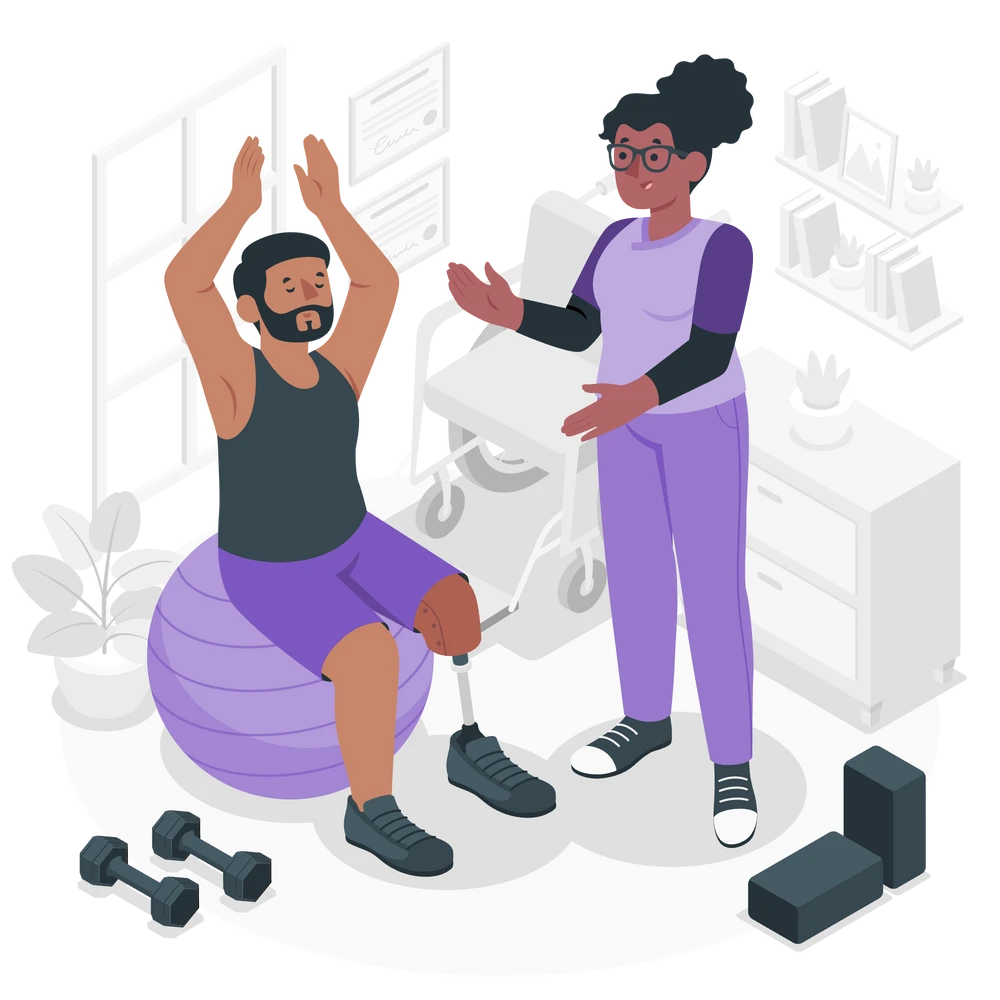 A man with a prosthetic leg exercising.