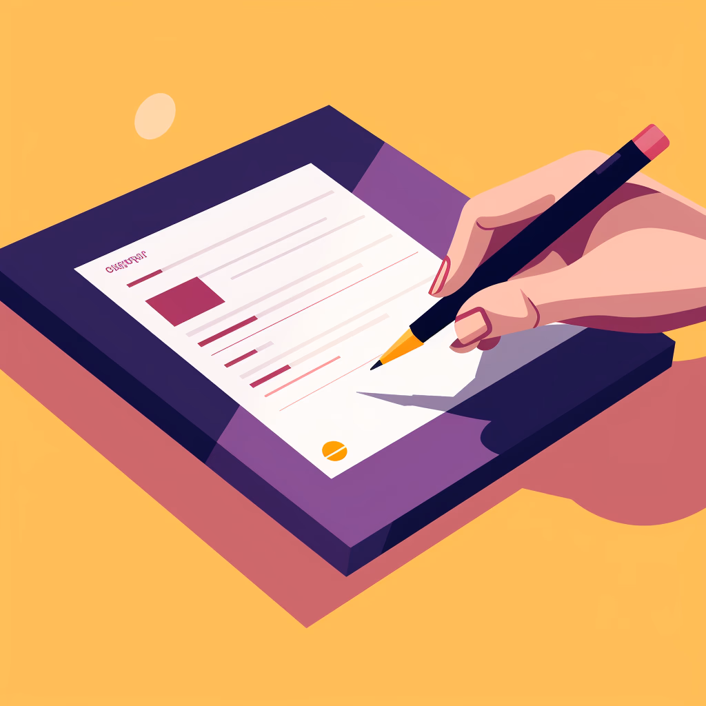 An image showcasing a hand holding a pen while writing on a document.